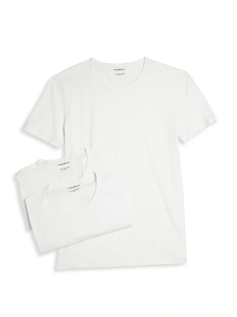 Emporio Armani Pure Cotton 3-Pack Crewneck T-Shirts - White | Image 1 Emporio Armani Pure Cotton 3-Pack Crewneck T-Shirts - White | Image 1