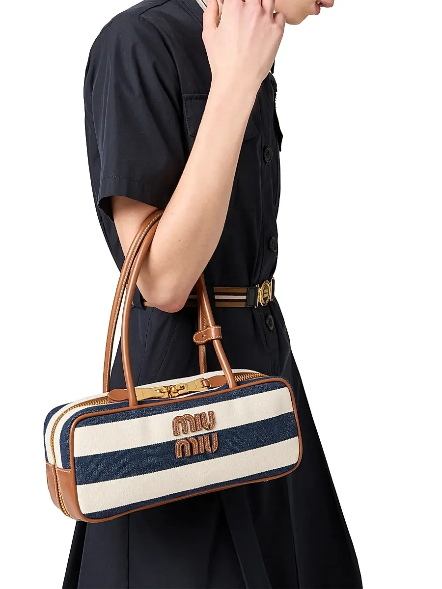 Miu Miu Women's Beau Canvas and Leather Top Handle Bag - Blue White | Thumbnail 2