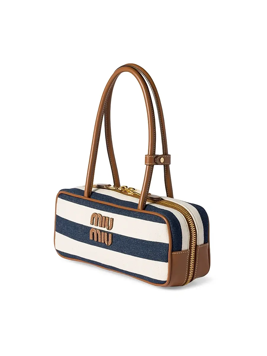 Miu Miu Women's Beau Canvas and Leather Top Handle Bag - Blue White | Thumbnail 3