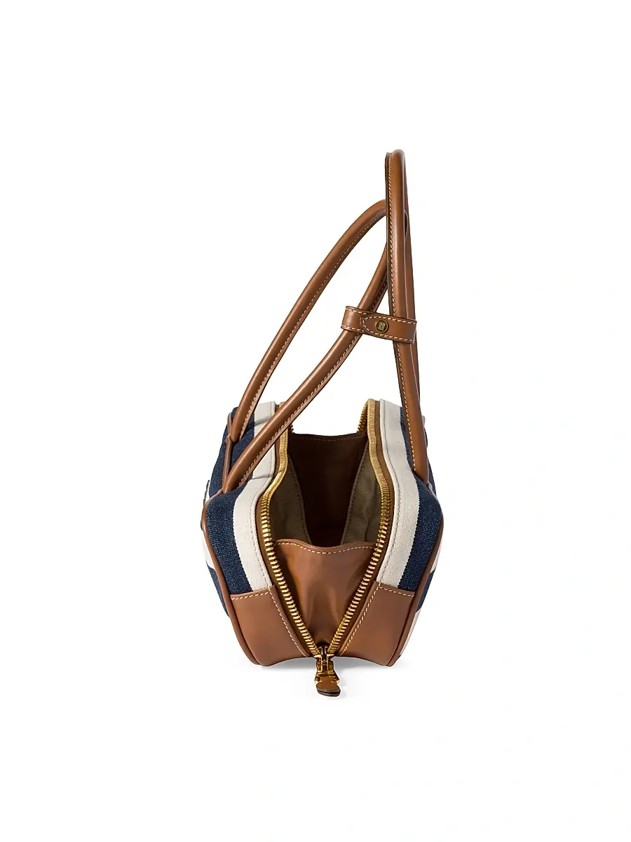 Miu Miu Women's Beau Canvas and Leather Top Handle Bag - Blue White | Thumbnail 5