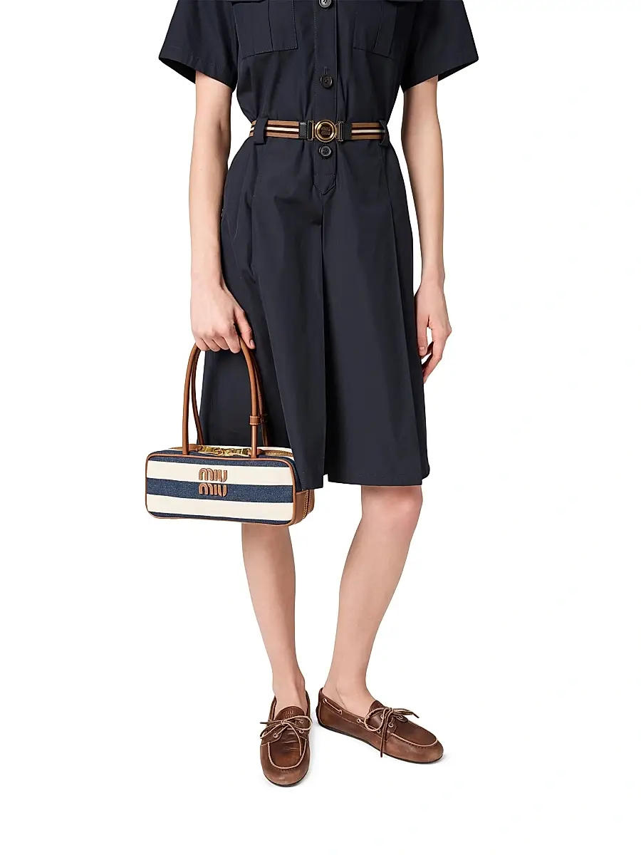 Miu Miu Women's Beau Canvas and Leather Top Handle Bag - Blue White | Thumbnail 7