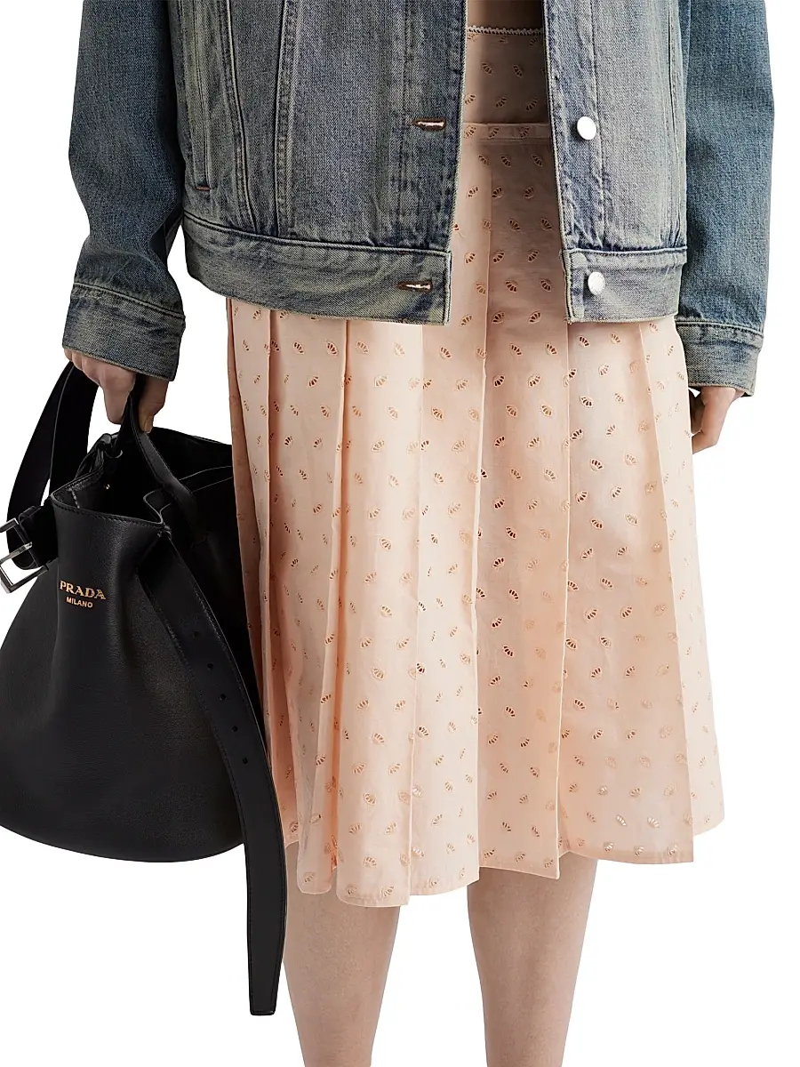 Prada Women's Pleated Eyelet Lace Skirt - Pink | Thumbnail 2