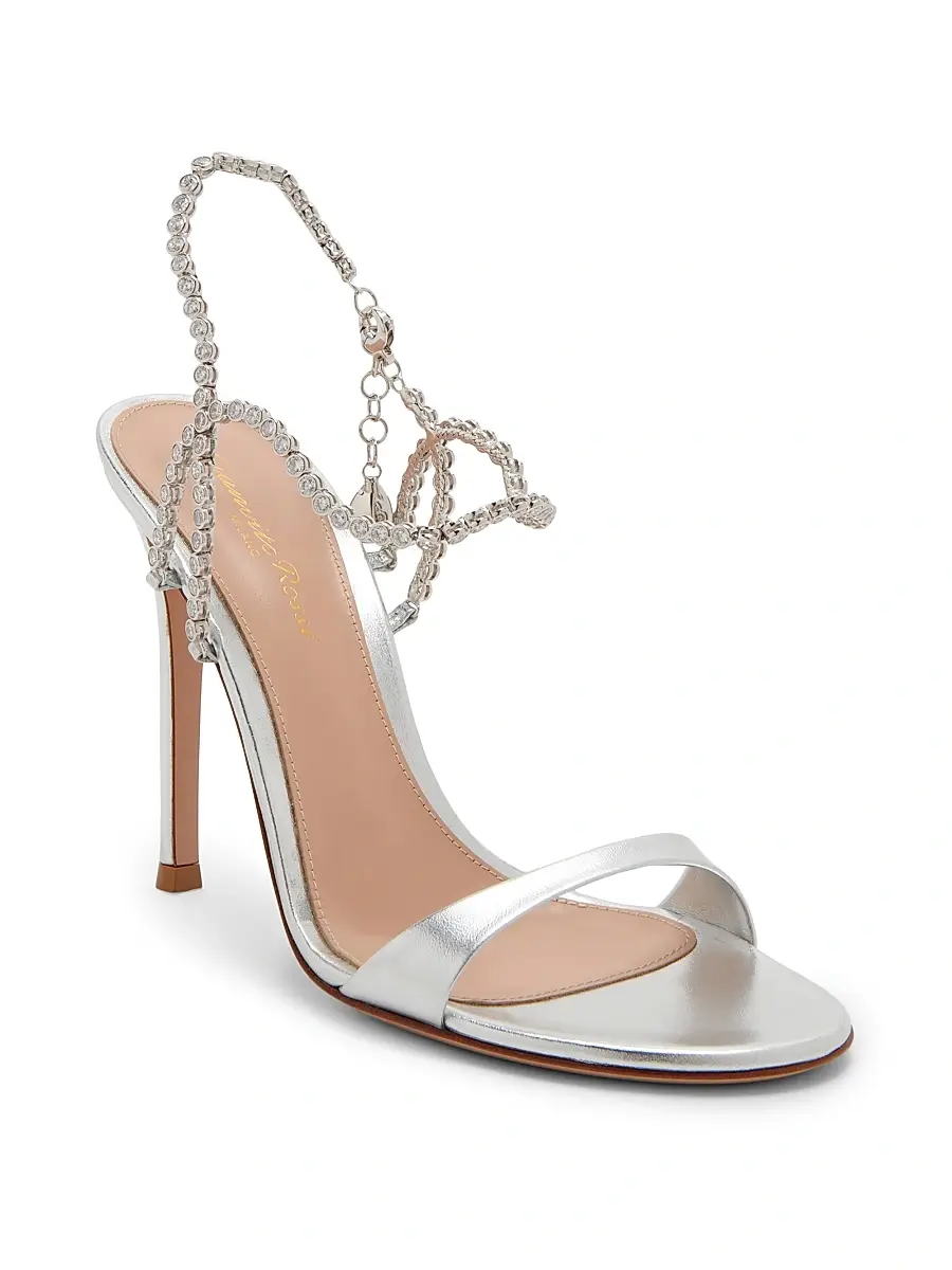 Gianvito Rossi Women's 105MM Embellished Metallic Leather Sandals - Silver | Thumbnail 2 Gianvito Rossi Women's 105MM Embellished Metallic Leather Sandals - Silver | Thumbnail 2