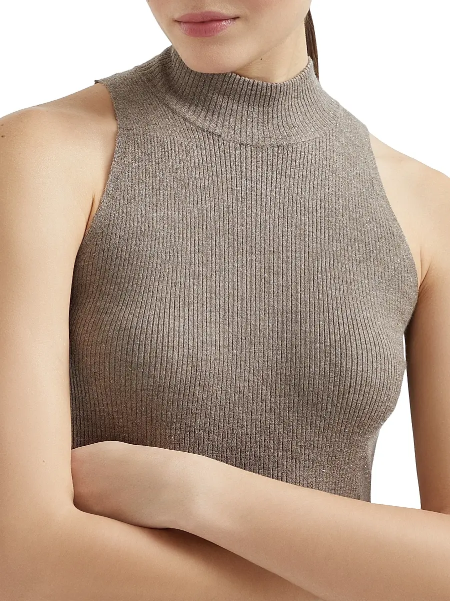 Brunello Cucinelli Women's Sparkling Cashmere Lightweight Rib Knit Top | Thumbnail 4 Brunello Cucinelli Women's Sparkling Cashmere Lightweight Rib Knit Top | Thumbnail 4