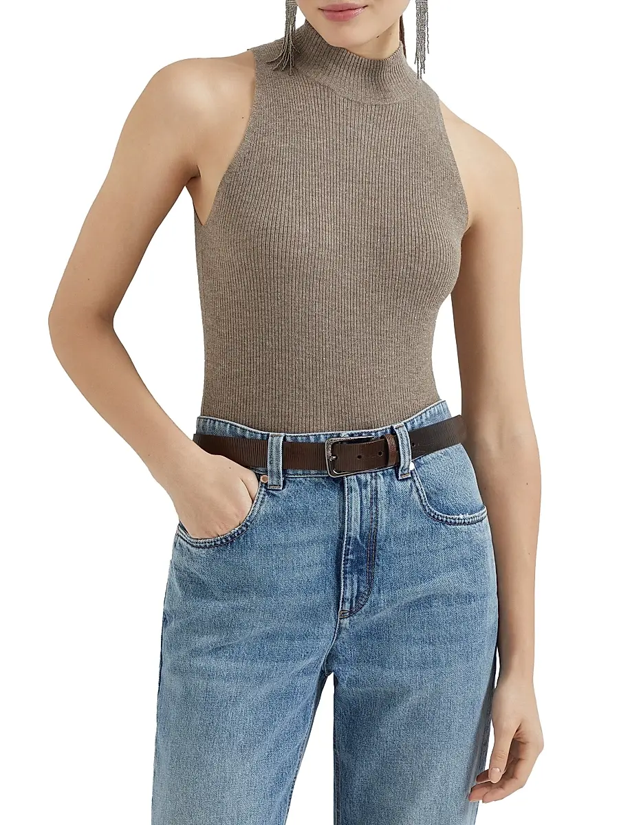 Brunello Cucinelli Women's Sparkling Cashmere Lightweight Rib Knit Top | Thumbnail 5 Brunello Cucinelli Women's Sparkling Cashmere Lightweight Rib Knit Top | Thumbnail 5