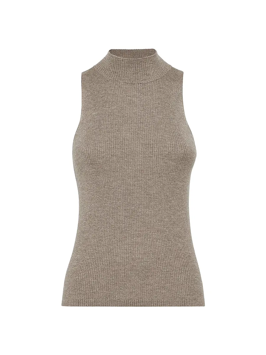 Brunello Cucinelli Women's Sparkling Cashmere Lightweight Rib Knit Top