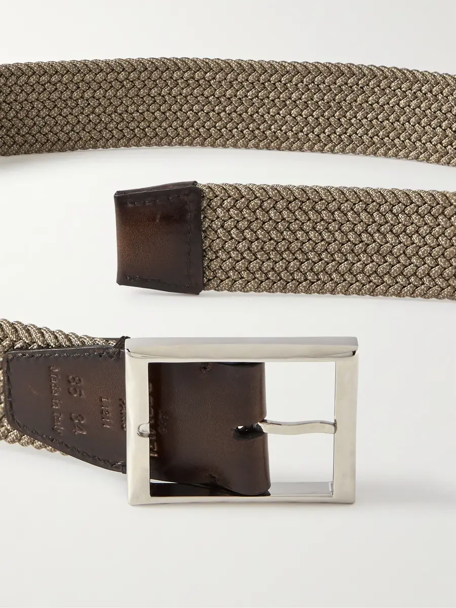 Berluti 3.5cm Leather-Trimmed Woven Elastic Belt - Men | Thumbnail 3