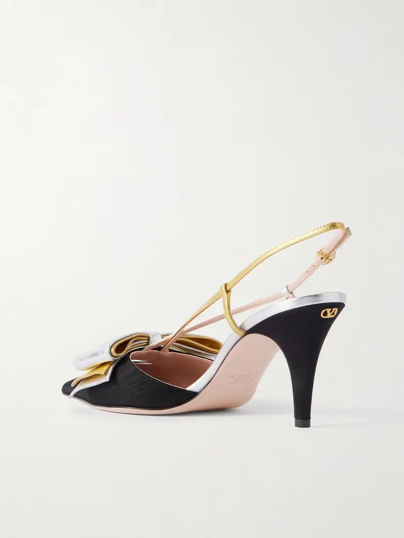 Valentino Garavani Bowow 85 Metallic Leather And Moiré Slingback Pumps | Thumbnail 3