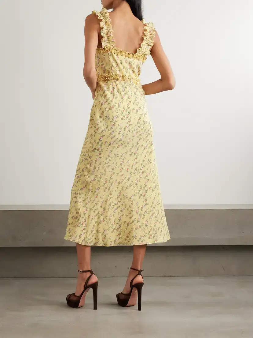 Alessandra Rich Bow-detailed Ruffled Floral-print Silk Crepe De Chine Midi Dress | Thumbnail 3 Alessandra Rich Bow-detailed Ruffled Floral-print Silk Crepe De Chine Midi Dress | Thumbnail 3