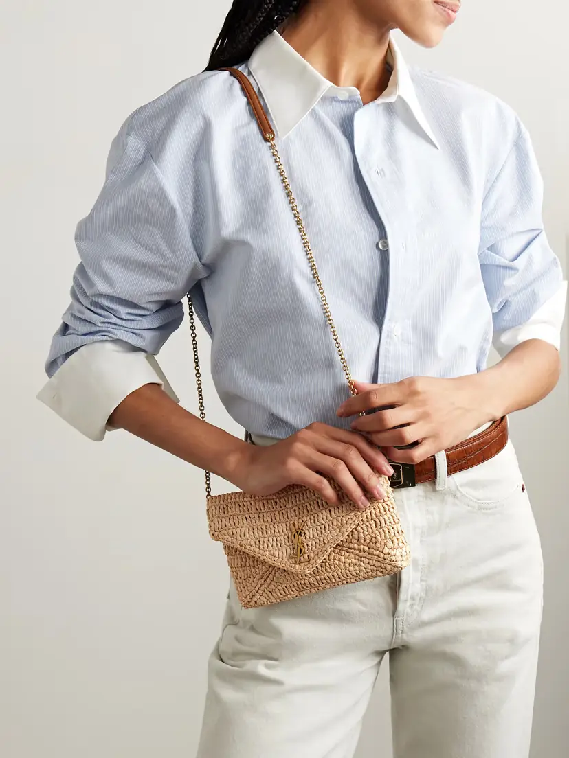 Saint Laurent Cassandre Leather-trimmed Raffia Shoulder Bag | Thumbnail 2 Saint Laurent Cassandre Leather-trimmed Raffia Shoulder Bag | Thumbnail 2