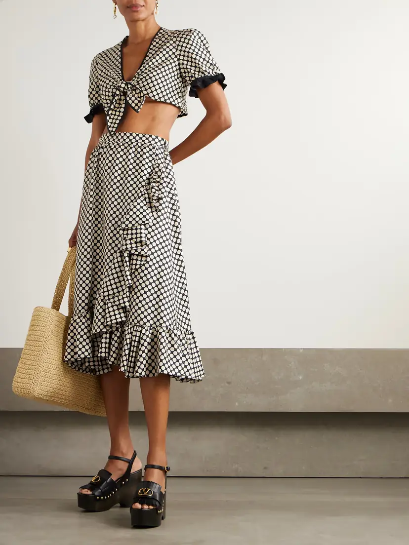 Valentino Garavani Cropped Ruffled Polka-dot Cotton-poplin Top | Thumbnail 2