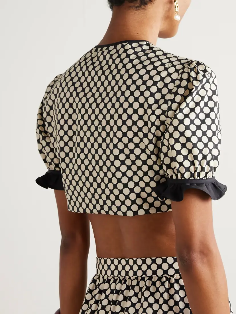 Valentino Garavani Cropped Ruffled Polka-dot Cotton-poplin Top | Thumbnail 3