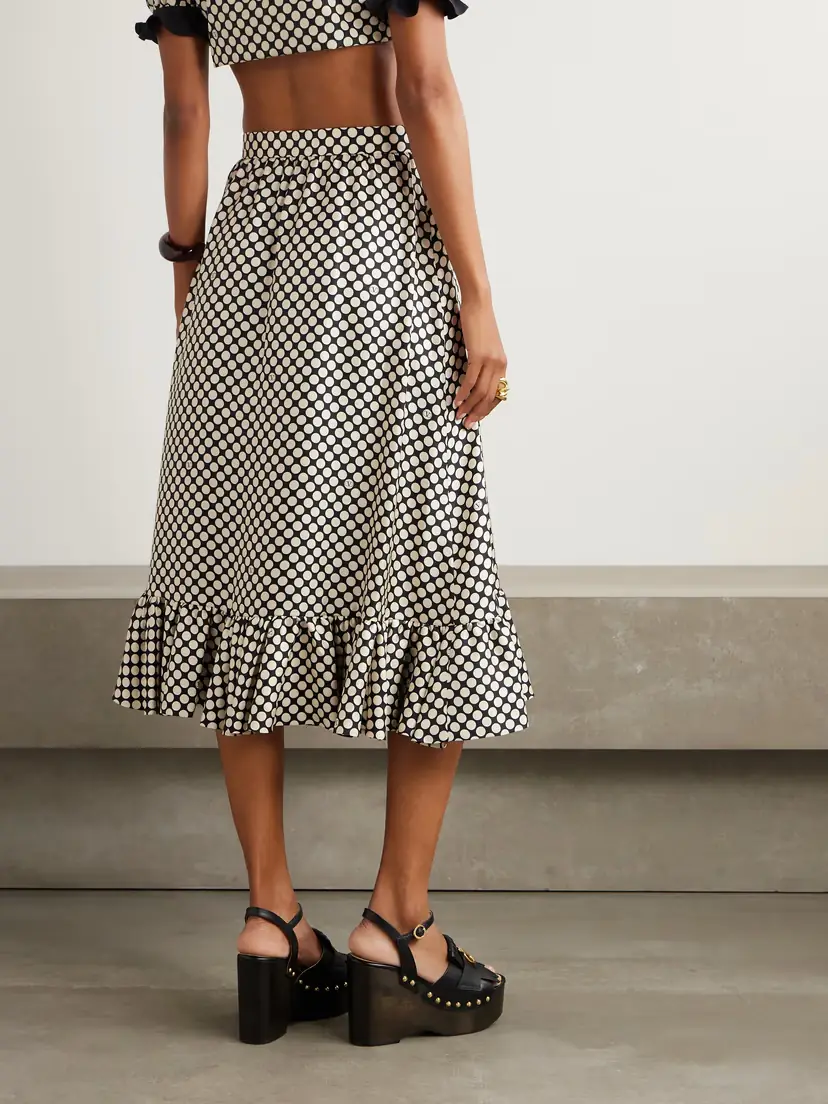 Valentino Garavani Ruffled Wrap-effect Polka-dot Silk-twill Midi Skirt | Thumbnail 3
