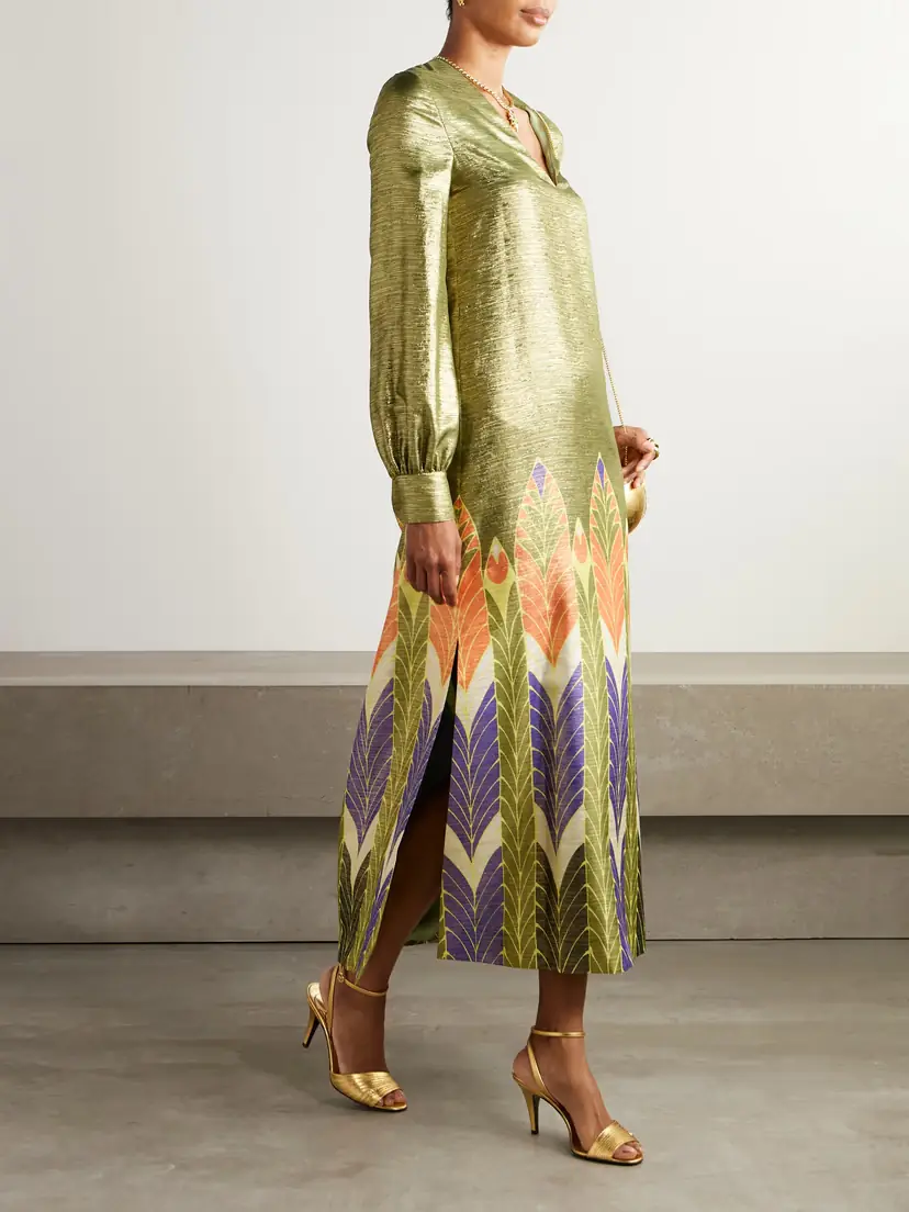 Valentino Garavani Printed Metallic Silk-blend Midi Dress | Thumbnail 2 Valentino Garavani Printed Metallic Silk-blend Midi Dress | Thumbnail 2