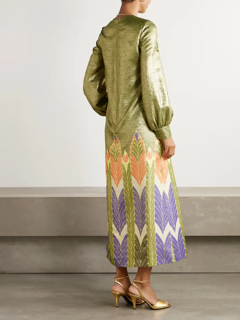Valentino Garavani Printed Metallic Silk-blend Midi Dress | Thumbnail 3 Valentino Garavani Printed Metallic Silk-blend Midi Dress | Thumbnail 3