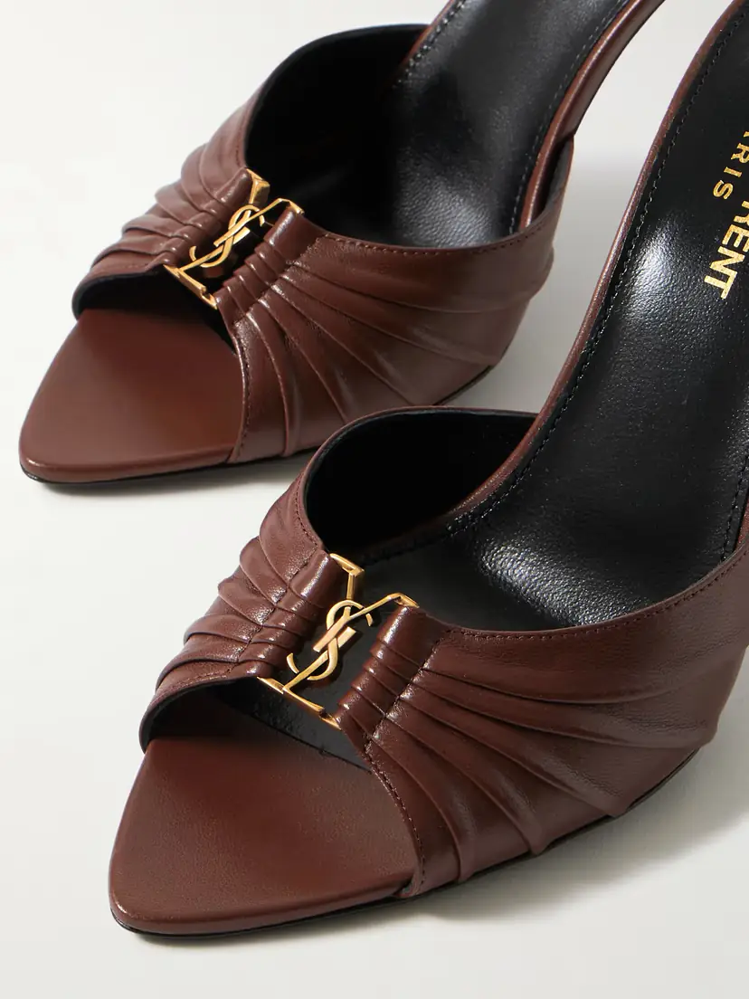 Saint Laurent Babylone Embellished Pleated Leather Mules | Thumbnail 4 Saint Laurent Babylone Embellished Pleated Leather Mules | Thumbnail 4