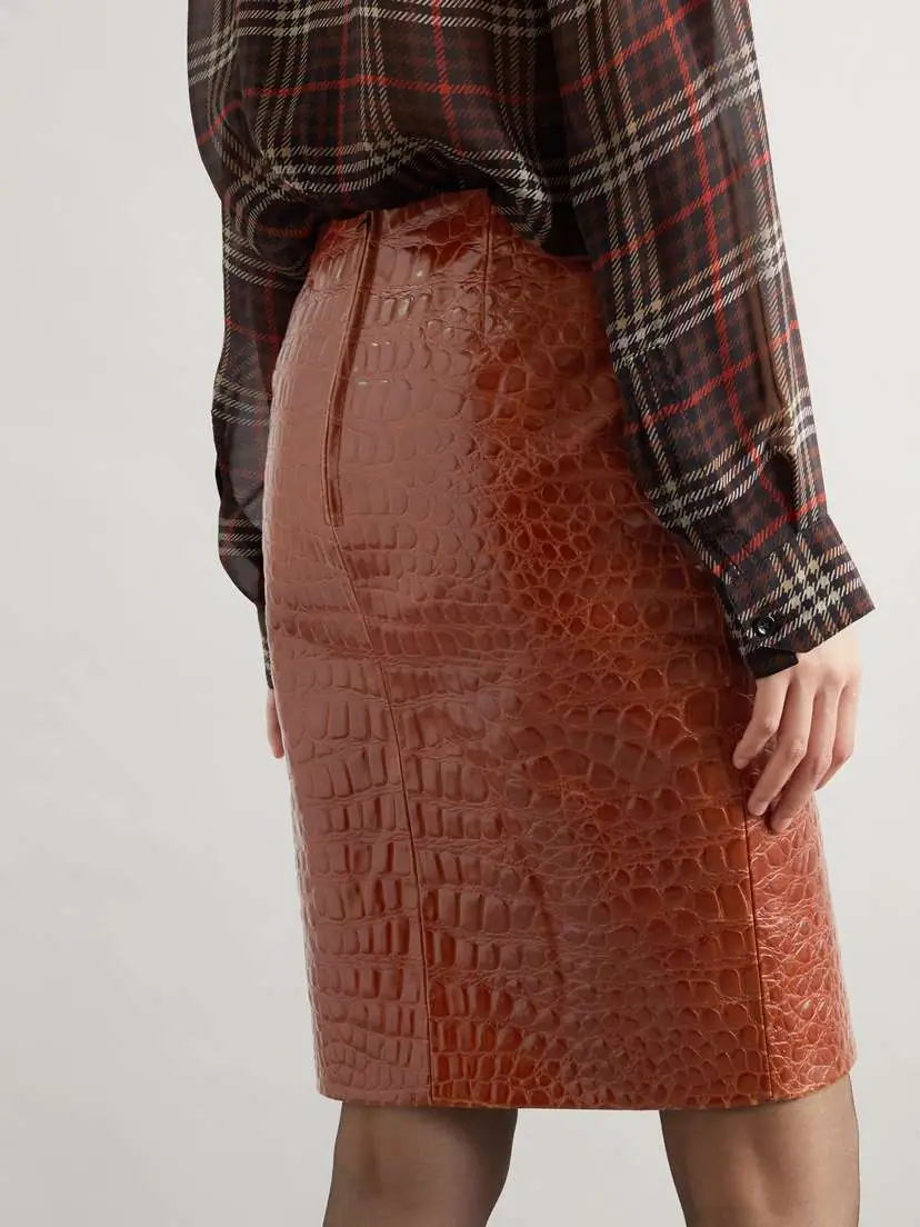 Saint Laurent Croc-effect Leather Skirt | Thumbnail 3