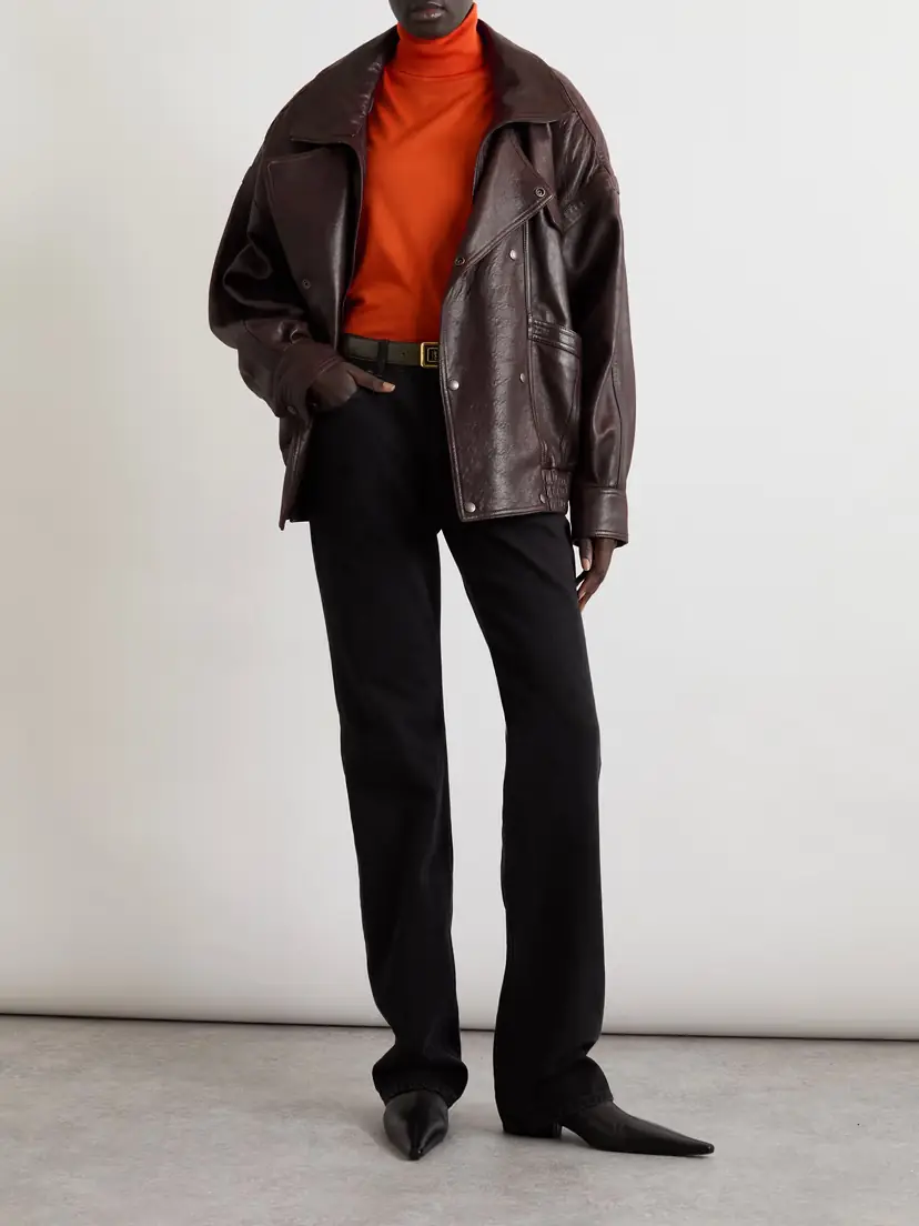 Saint Laurent Oversized Double-breasted Paneled Leather Jacket | Thumbnail 2