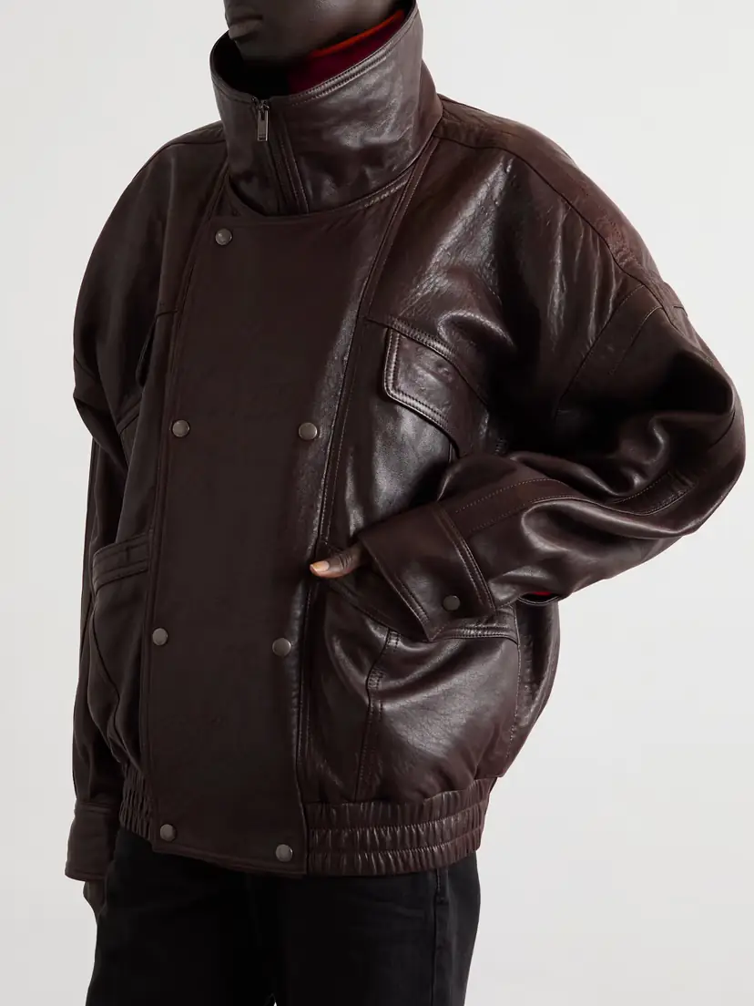 Saint Laurent Oversized Double-breasted Paneled Leather Jacket | Thumbnail 3