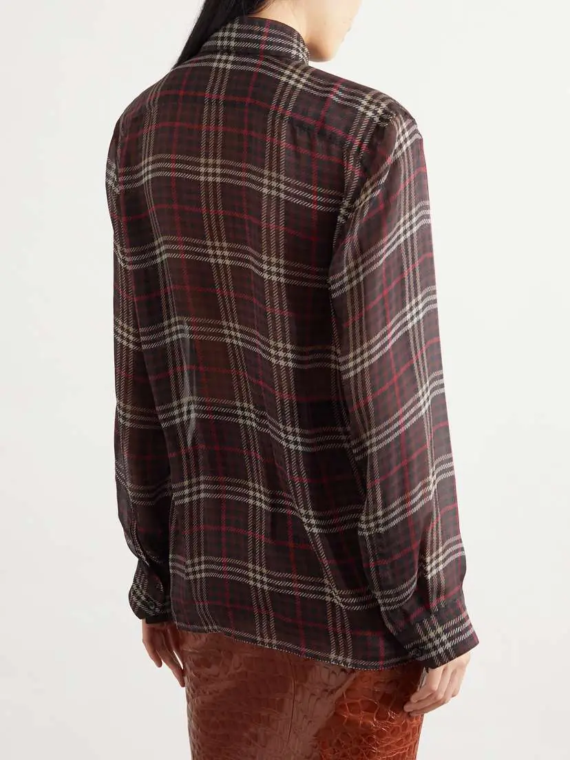 Saint Laurent Pussy-bow Checked Silk-chiffon Shirt | Thumbnail 4 Saint Laurent Pussy-bow Checked Silk-chiffon Shirt | Thumbnail 4