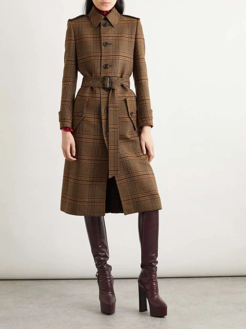 Saint Laurent Belted Checked Wool Trench Coat | Thumbnail 2 Saint Laurent Belted Checked Wool Trench Coat | Thumbnail 2