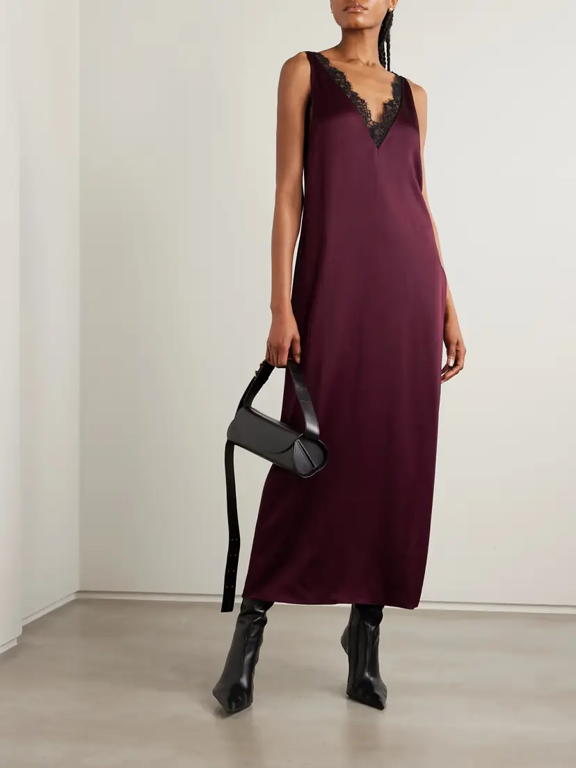 Stella McCartney Lace-trimmed Satin Midi Dress | Thumbnail 2 Stella McCartney Lace-trimmed Satin Midi Dress | Thumbnail 2