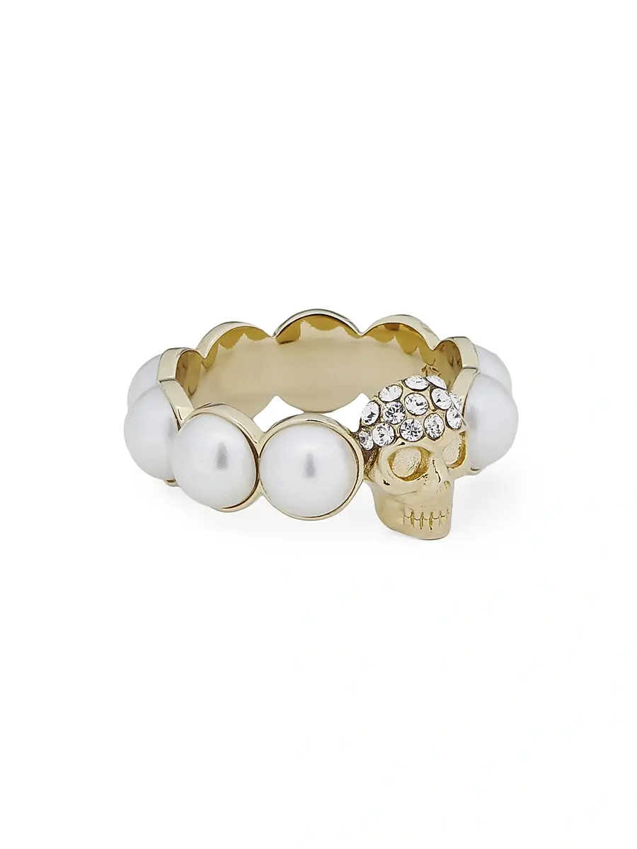 Alexander McQueen Women's Goldtone, Imitation Pearl & Glass Crystal Skull Ring | Thumbnail 3