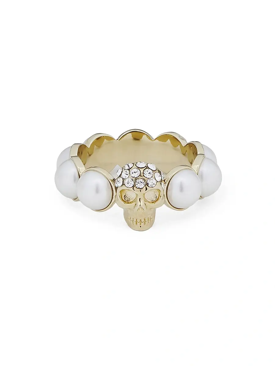 Alexander McQueen Women's Goldtone, Imitation Pearl & Glass Crystal Skull Ring