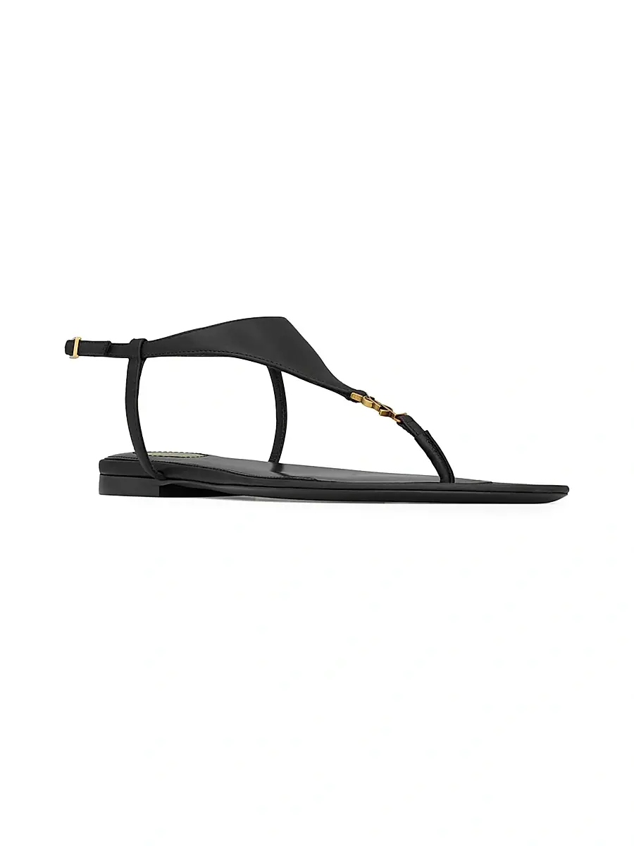 Saint Laurent Women's Cassandra Sandals in Smooth Leather - Black | Thumbnail 2