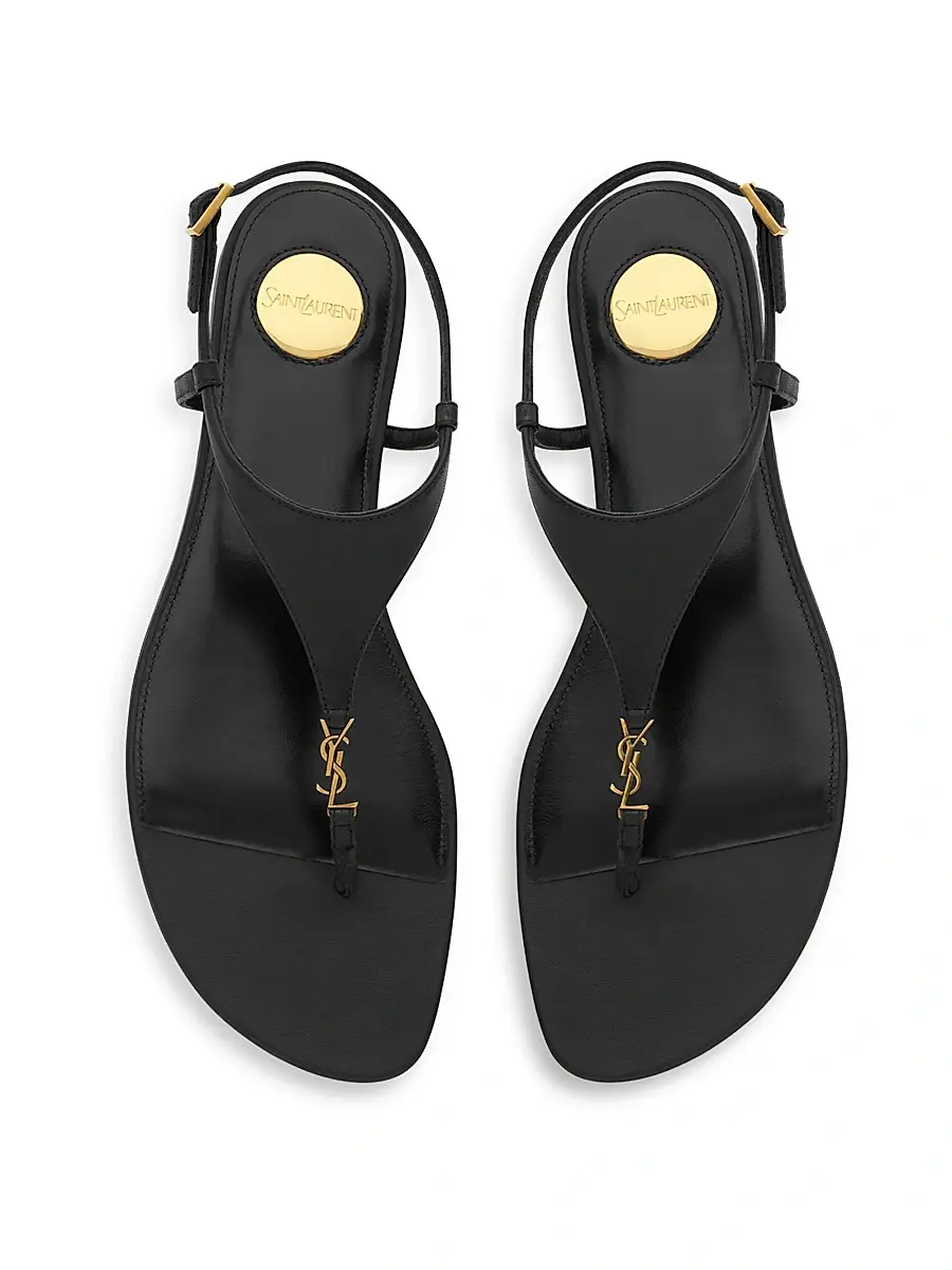 Saint Laurent Women's Cassandra Sandals in Smooth Leather - Black | Thumbnail 3