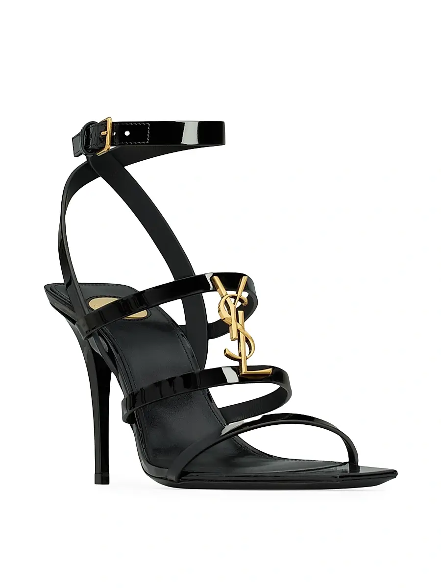 Saint Laurent Women's Cassandra Sandals in Patent Leather - Black | Thumbnail 2 Saint Laurent Women's Cassandra Sandals in Patent Leather - Black | Thumbnail 2