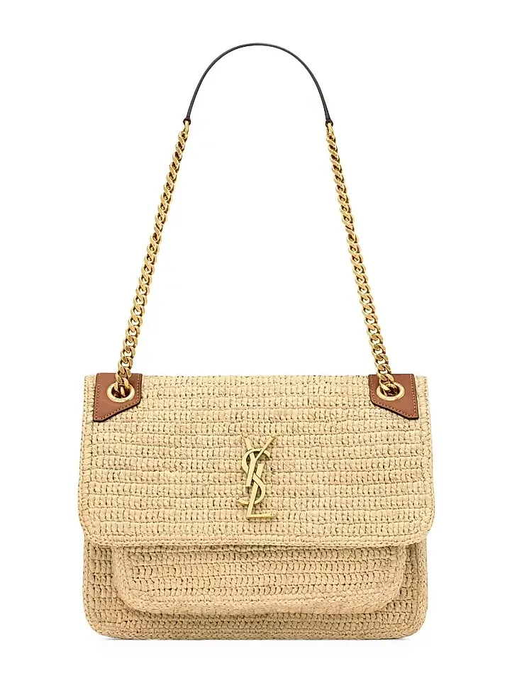 Women's Niki Medium in Raffia Bag - Natural And Brick