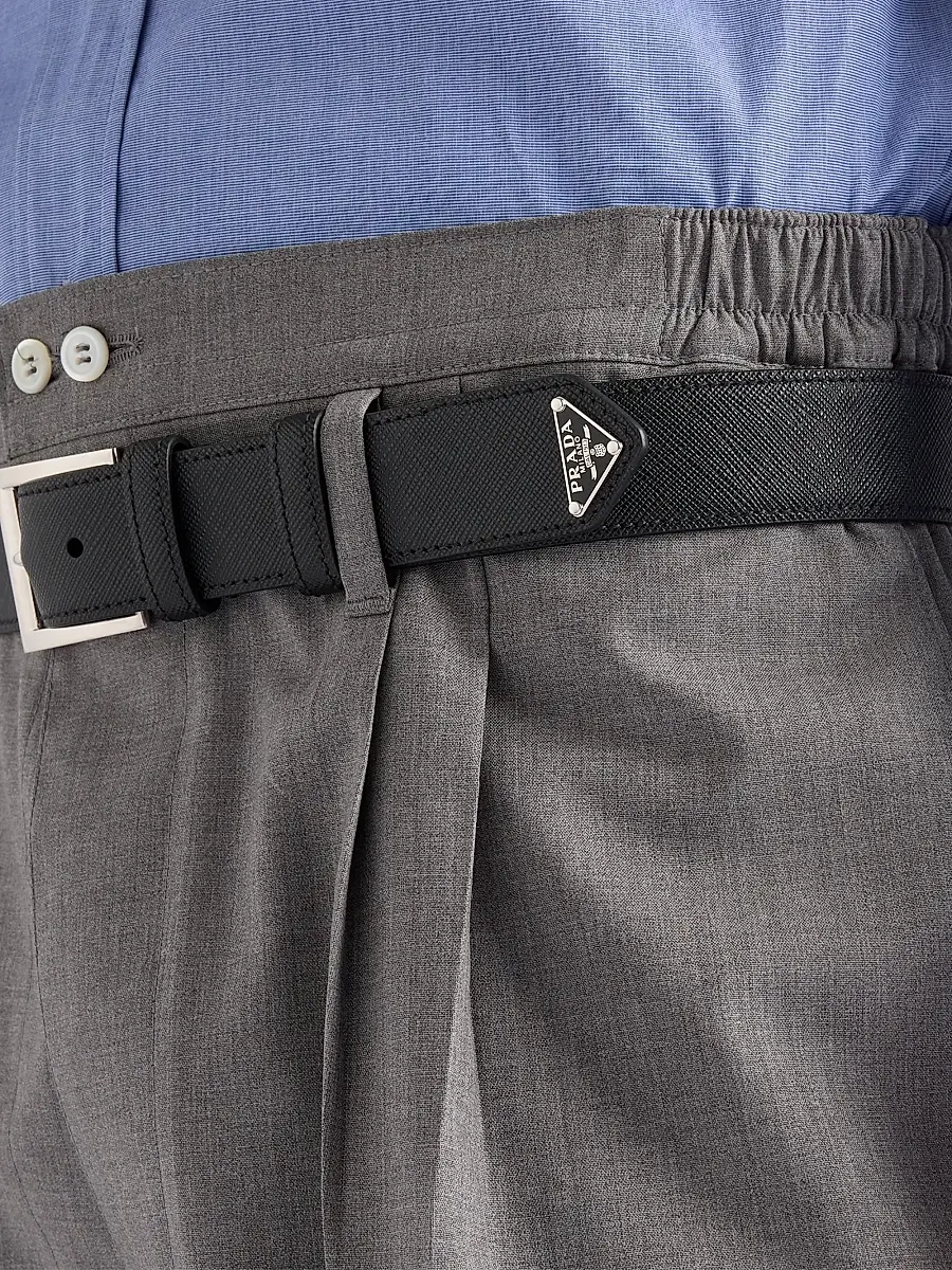 Prada Men's Saffiano Leather Belt - Black | Thumbnail 3