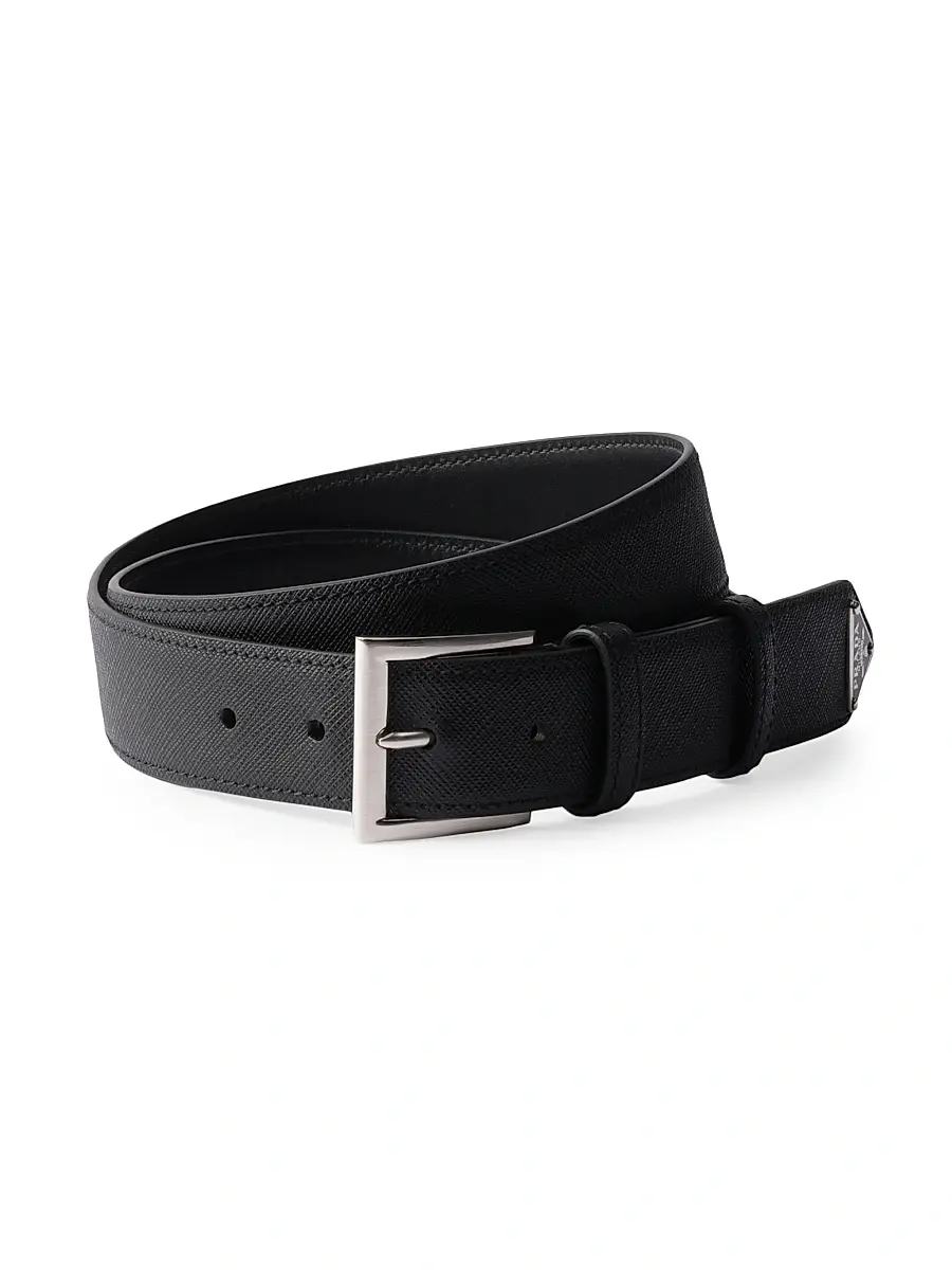Men's Saffiano Leather Belt - Black Men's Saffiano Leather Belt - Black