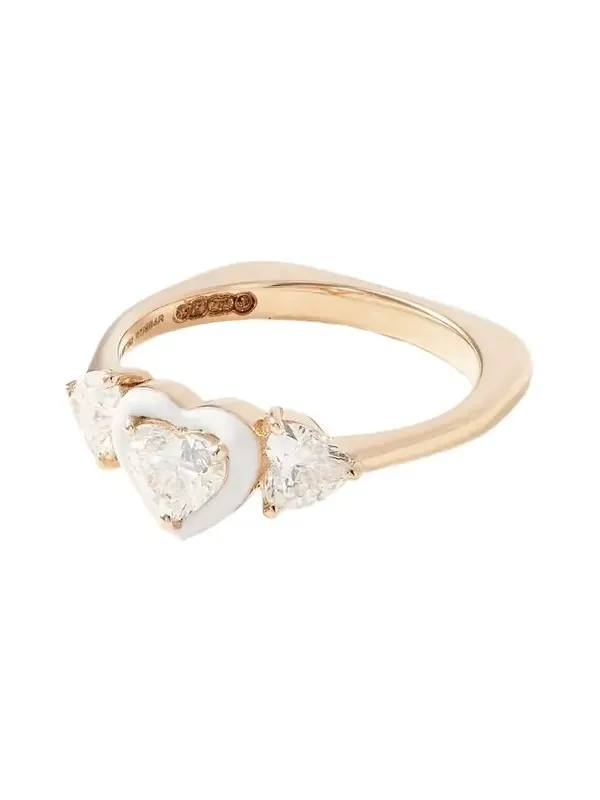 Trio Heart 18-karat Rose Gold, Diamond And Enamel Pinky Ring