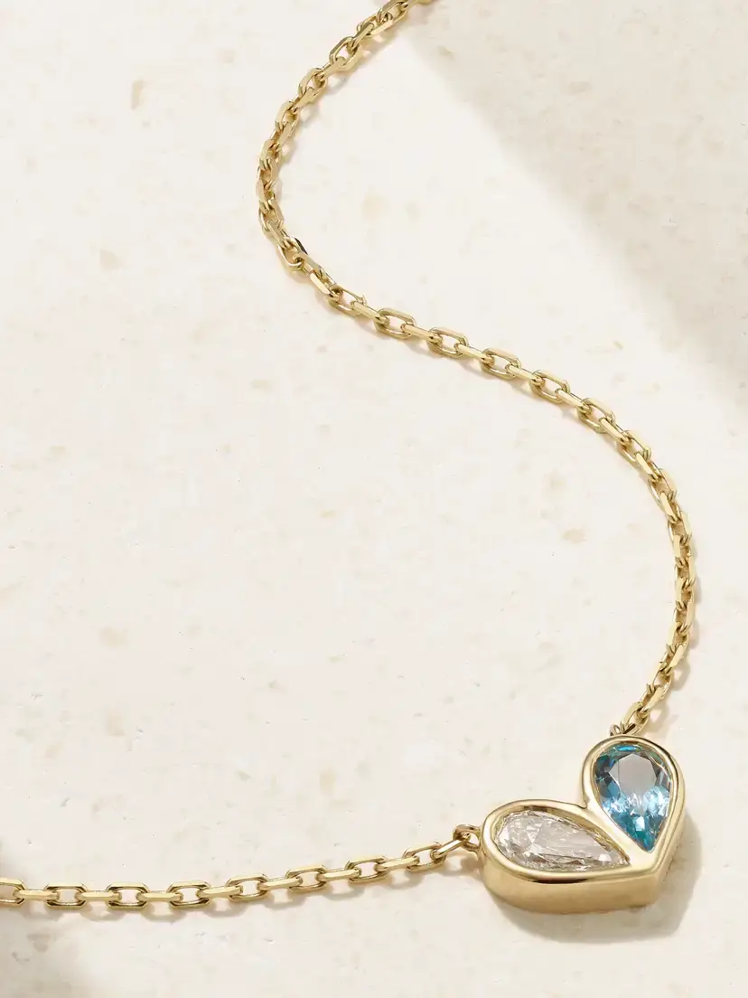 Gemella Sweetheart 18-karat Gold, Diamond And Aquamarine Necklace | Image 1 Gemella Sweetheart 18-karat Gold, Diamond And Aquamarine Necklace | Image 1