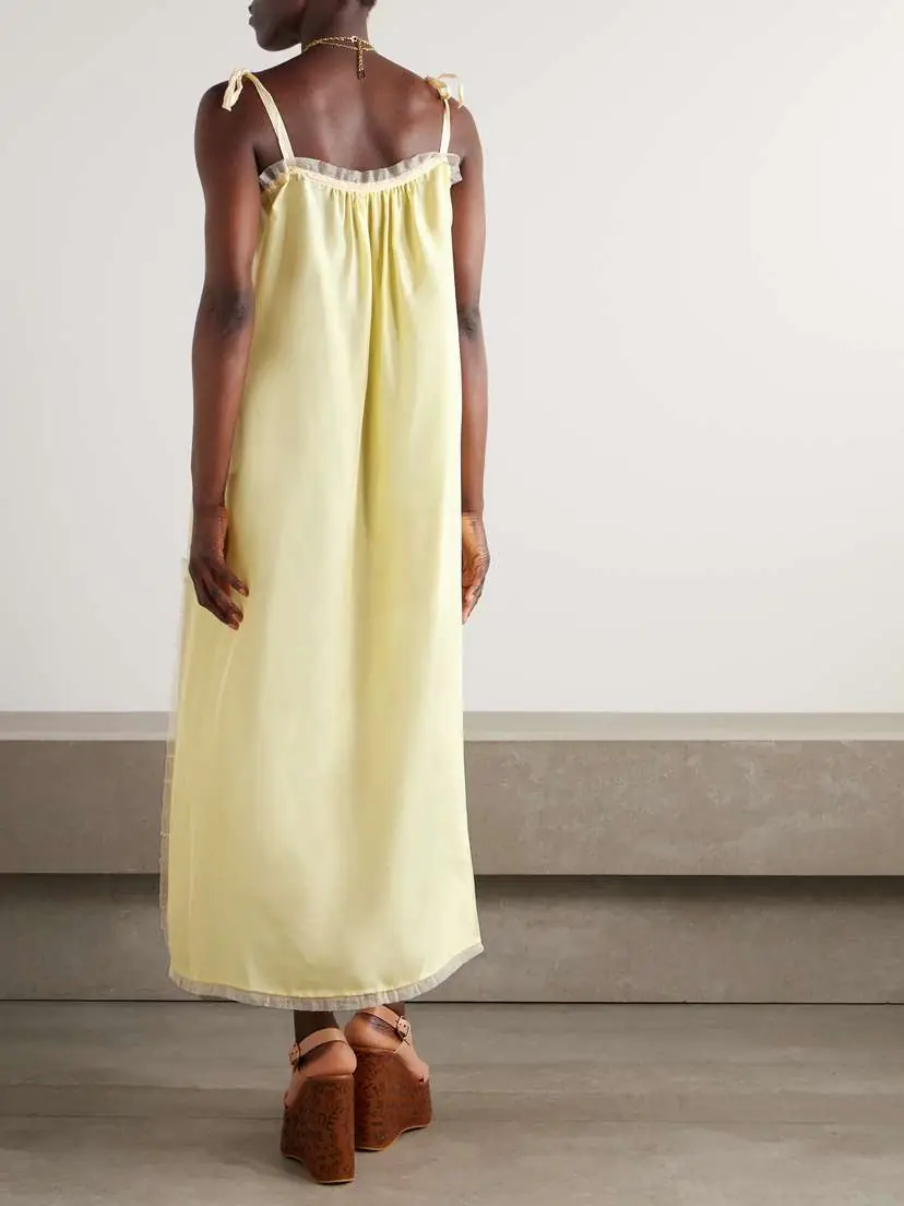 Chloé Gathered Lace-trimmed Silk-habotai Midi Dress | Thumbnail 3