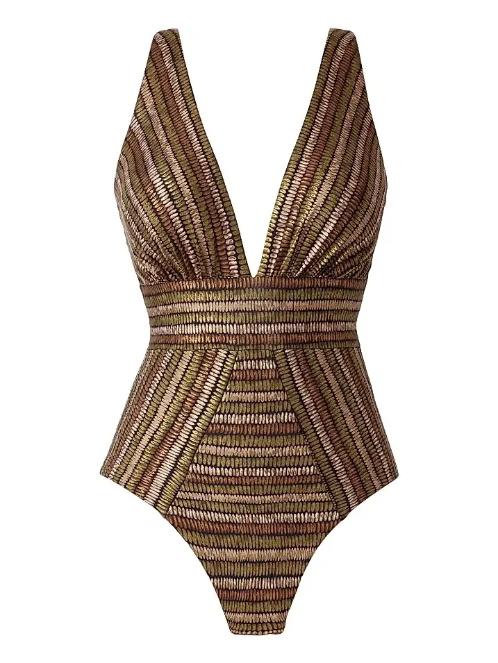 Women's Sparkle Sands Odyssey Metallic Striped One-Piece Swimsuit