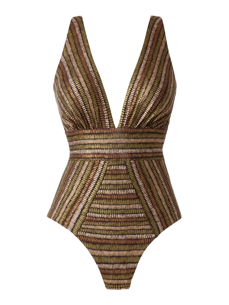 Miraclesuit Swim Women's Sparkle Sands Odyssey Metallic Striped One-Piece Swimsuit
