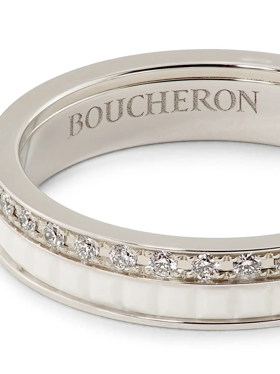 Boucheron Women's Quatre White Edition 18K White Gold, 0.26 TCW Diamond & HyCeram Wedding Band - White Gold | Thumbnail 3