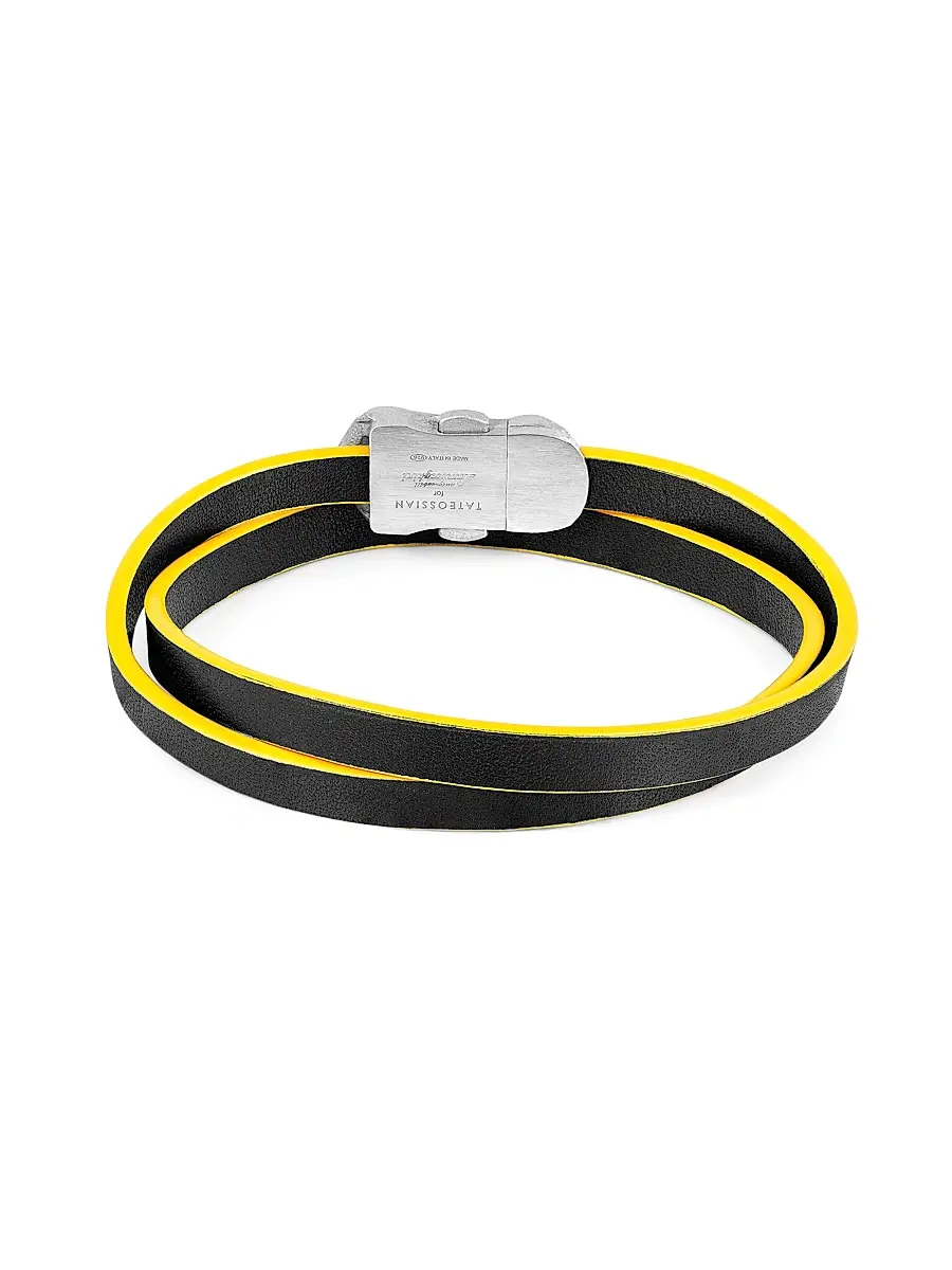 Tateossian Men's x Lamborghini Sterling Silver & Leather Double Wrap Bracelet - Black Yellow | Thumbnail 2 Tateossian Men's x Lamborghini Sterling Silver & Leather Double Wrap Bracelet - Black Yellow | Thumbnail 2