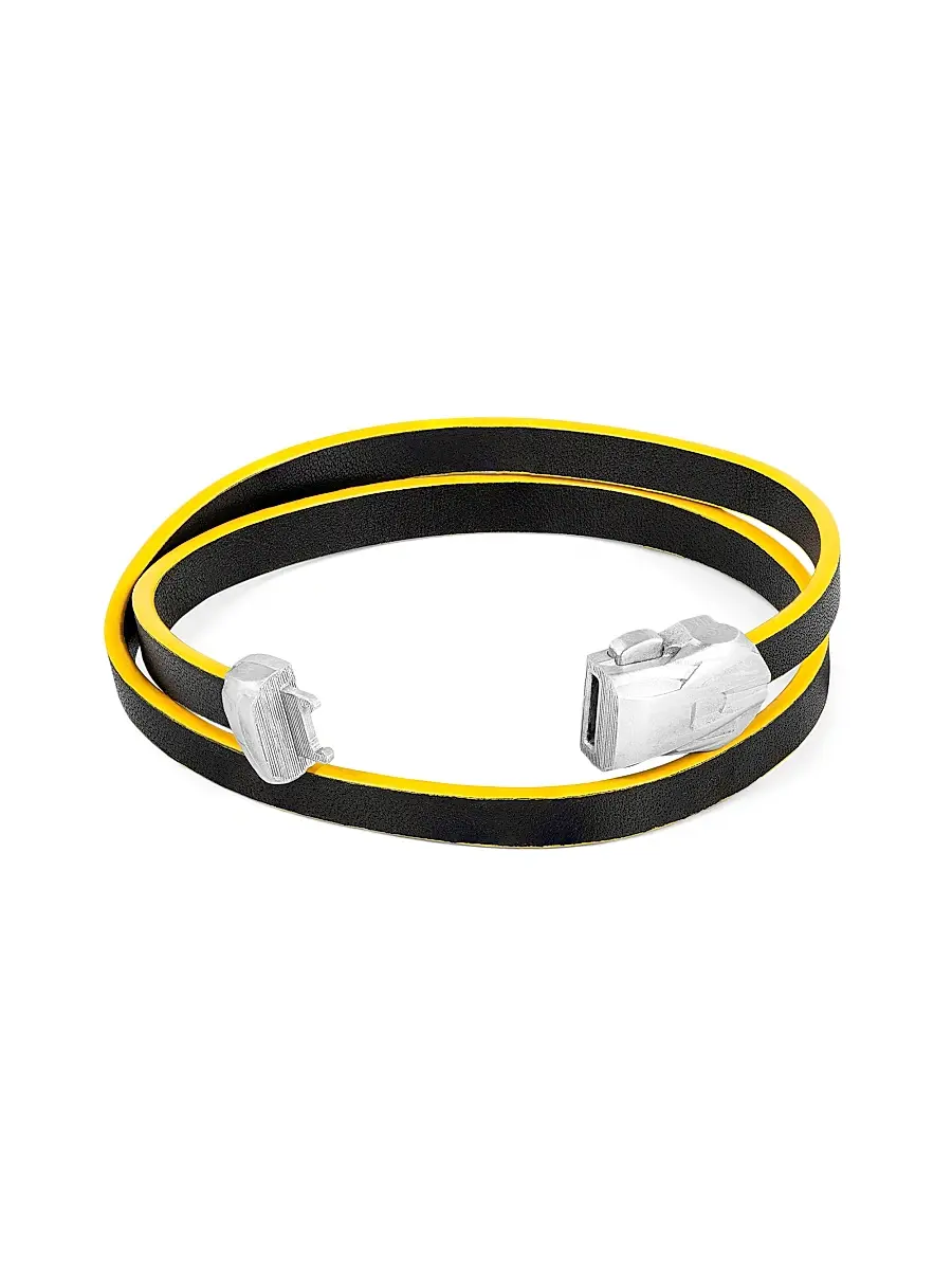 Tateossian Men's x Lamborghini Sterling Silver & Leather Double Wrap Bracelet - Black Yellow | Thumbnail 3 Tateossian Men's x Lamborghini Sterling Silver & Leather Double Wrap Bracelet - Black Yellow | Thumbnail 3