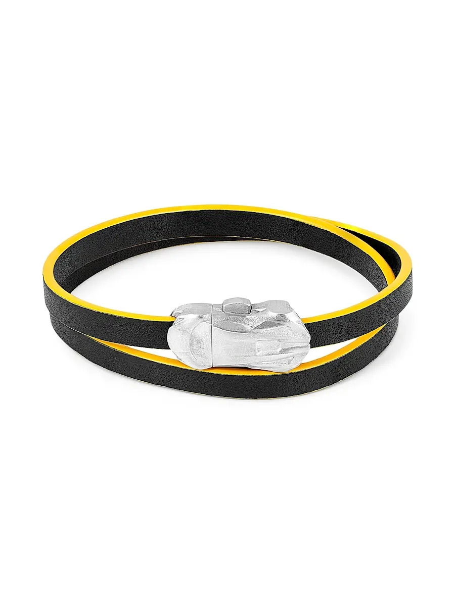 Men's x Lamborghini Sterling Silver & Leather Double Wrap Bracelet - Black Yellow