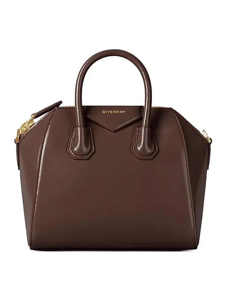 Givenchy Women's Mini Antigona Top Handle Bag in Box Leather - Dark Brown