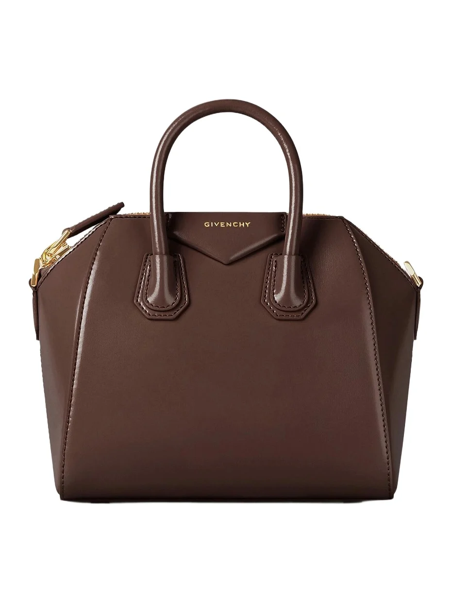Women's Mini Antigona Top Handle Bag in Box Leather - Dark Brown