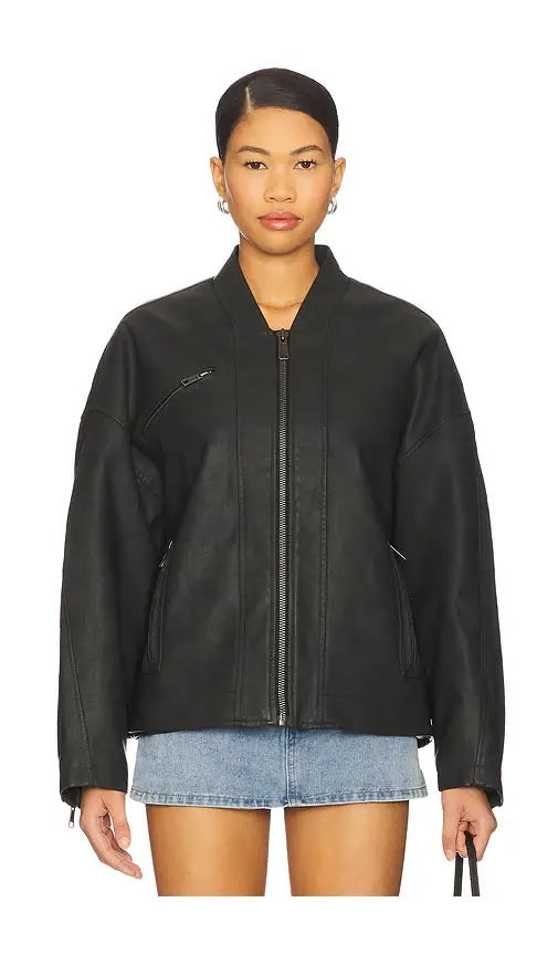 Free People x We The Free Vinny Faux Bomber In Black | Thumbnail 2