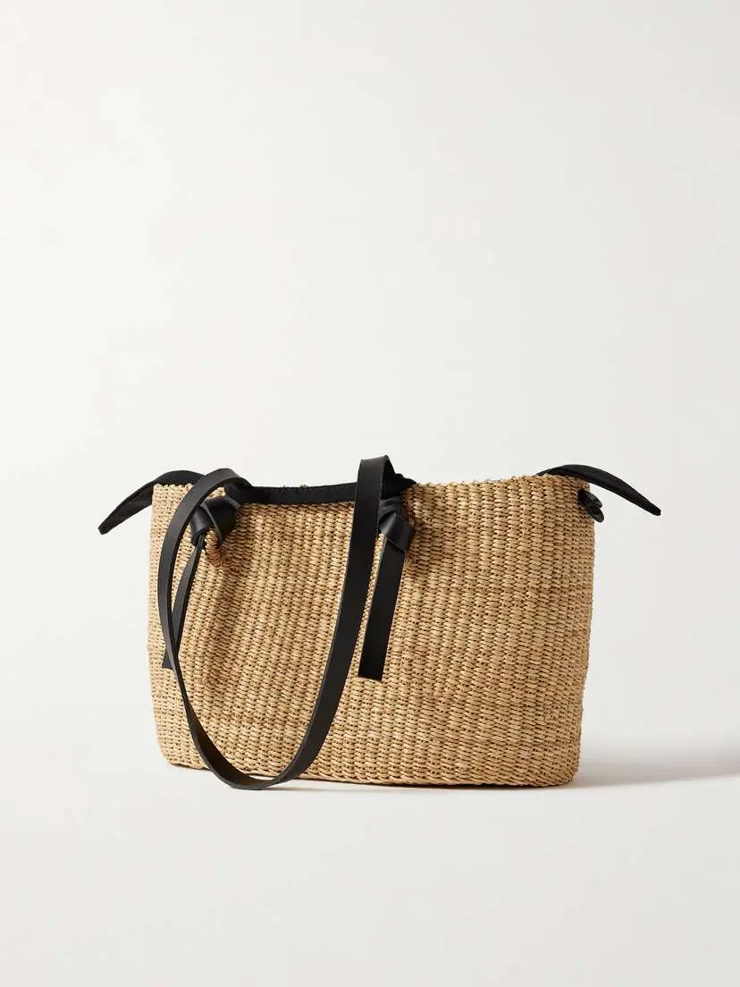 MUUÑ Zorro Leather-trimmed Woven Straw Tote | Thumbnail 3