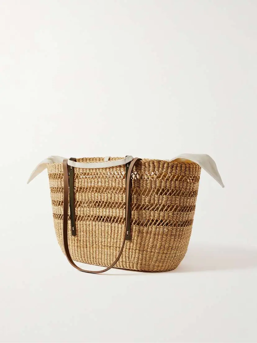 MUUÑ Bicro M Leather-trimmed Woven Straw Tote | Thumbnail 3
