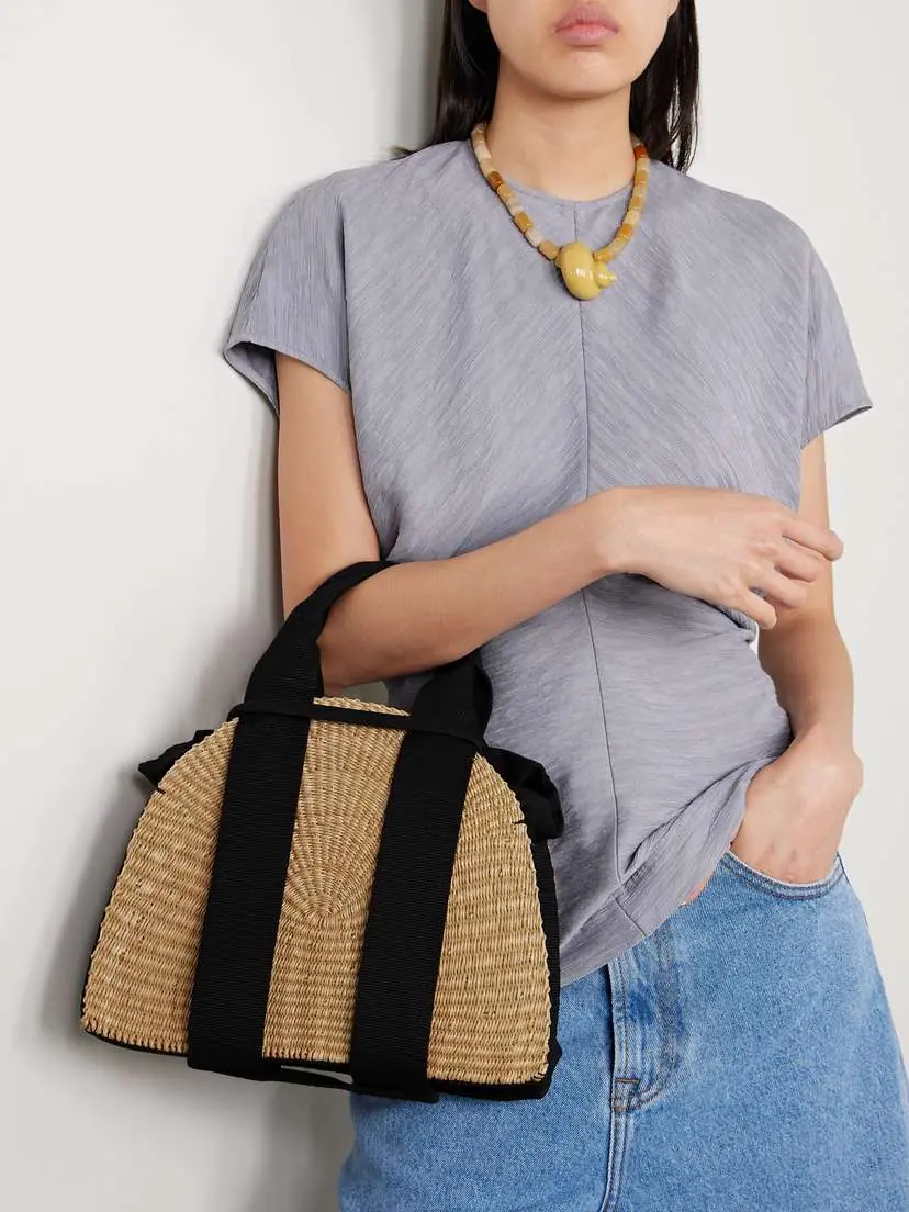MUUÑ Mina Mini Canvas-trimmed Woven Straw Tote | Thumbnail 2 MUUÑ Mina Mini Canvas-trimmed Woven Straw Tote | Thumbnail 2