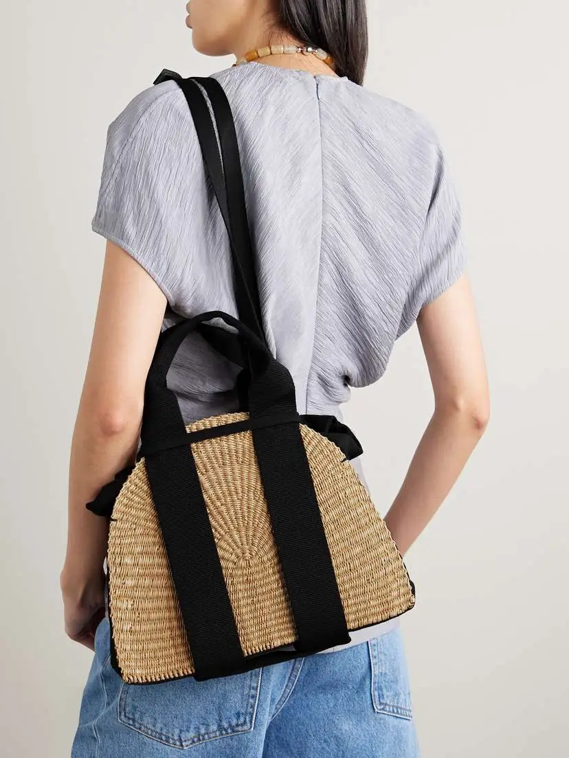 MUUÑ Mina Mini Canvas-trimmed Woven Straw Tote | Thumbnail 6 MUUÑ Mina Mini Canvas-trimmed Woven Straw Tote | Thumbnail 6